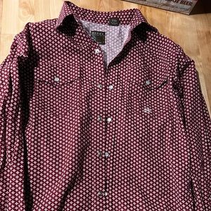 Boys Maroon Ariat Long Sleeve Pearl snap shirt Large Maroon